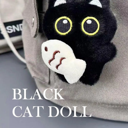 Cute Cartoon Plush Black Cat Keychain Bag Pendant Decoration Kawaii Stuffed Doll Toy Car Keyring Accessories Couples Gift