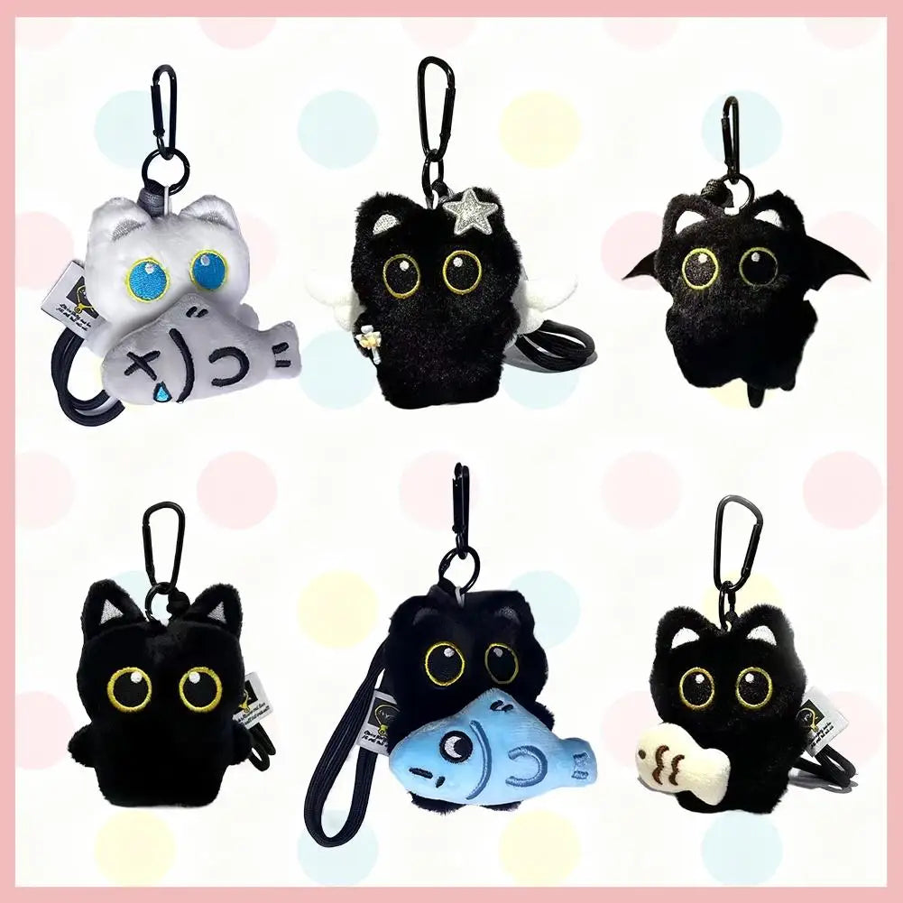 Cute Cartoon Plush Black Cat Keychain Bag Pendant Decoration Kawaii Stuffed Doll Toy Car Keyring Accessories Couples Gift