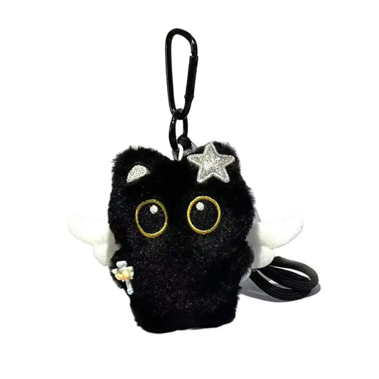 Cute Cartoon Plush Black Cat Keychain Bag Pendant Decoration Kawaii Stuffed Doll Toy Car Keyring Accessories Couples Gift