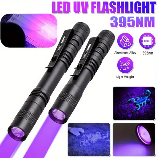 395nm UV Pen FLaslight,Blacklight Flashlight w/ Clip Portable Detector for Hotel/Pet Urine/Bed Bugs/Camping(AAA Battery Powered)