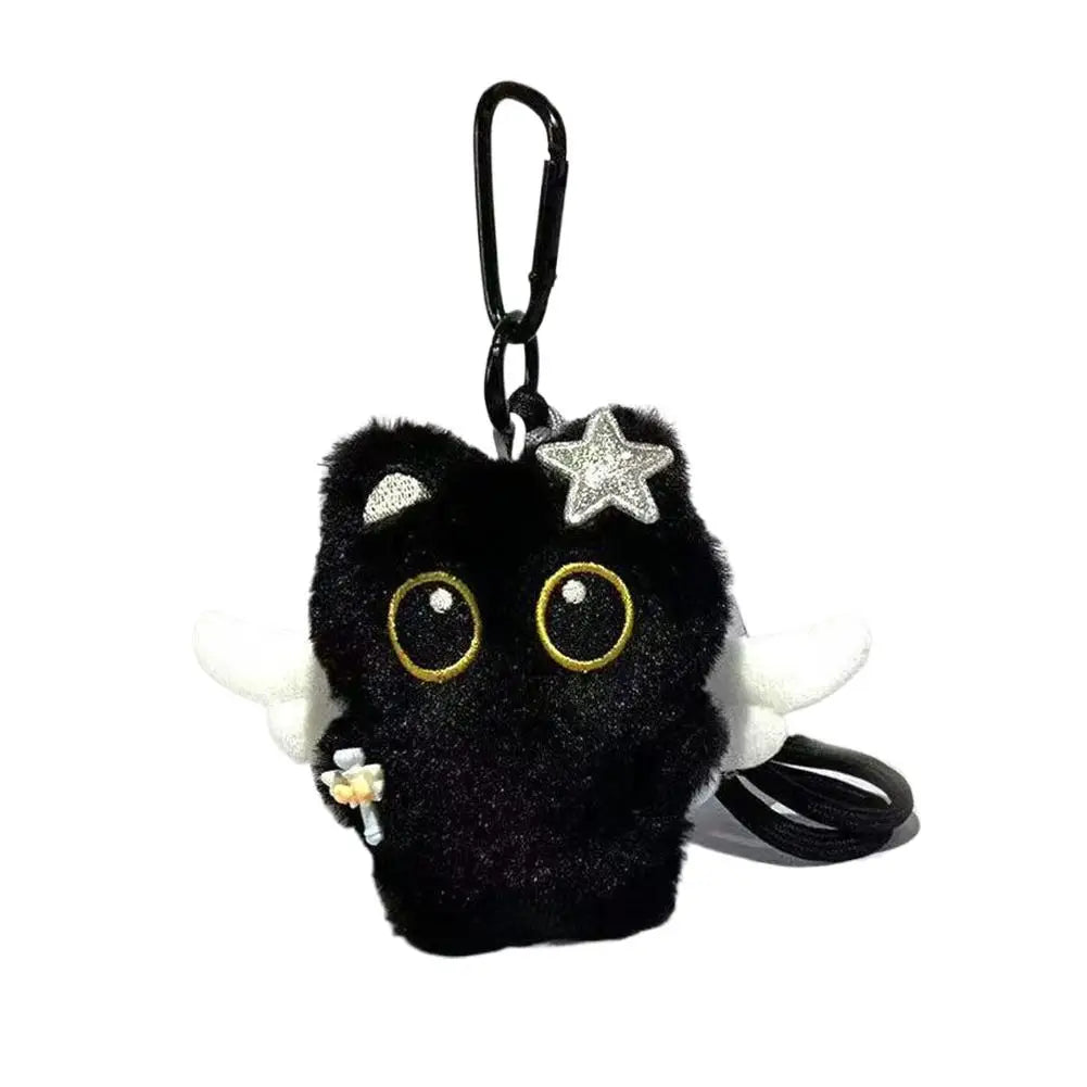 Cute Cartoon Plush Black Cat Keychain Bag Pendant Decoration Kawaii Stuffed Doll Toy Car Keyring Accessories Couples Gift