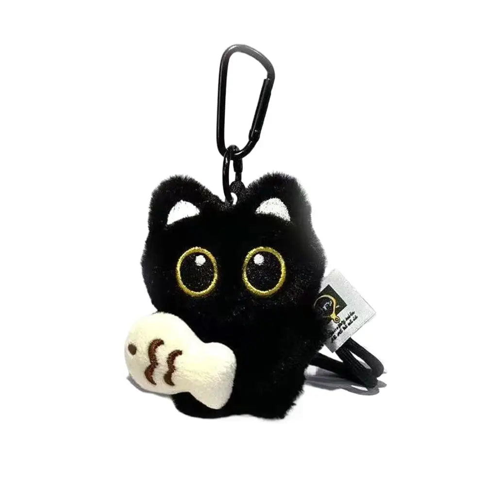 Cute Cartoon Plush Black Cat Keychain Bag Pendant Decoration Kawaii Stuffed Doll Toy Car Keyring Accessories Couples Gift