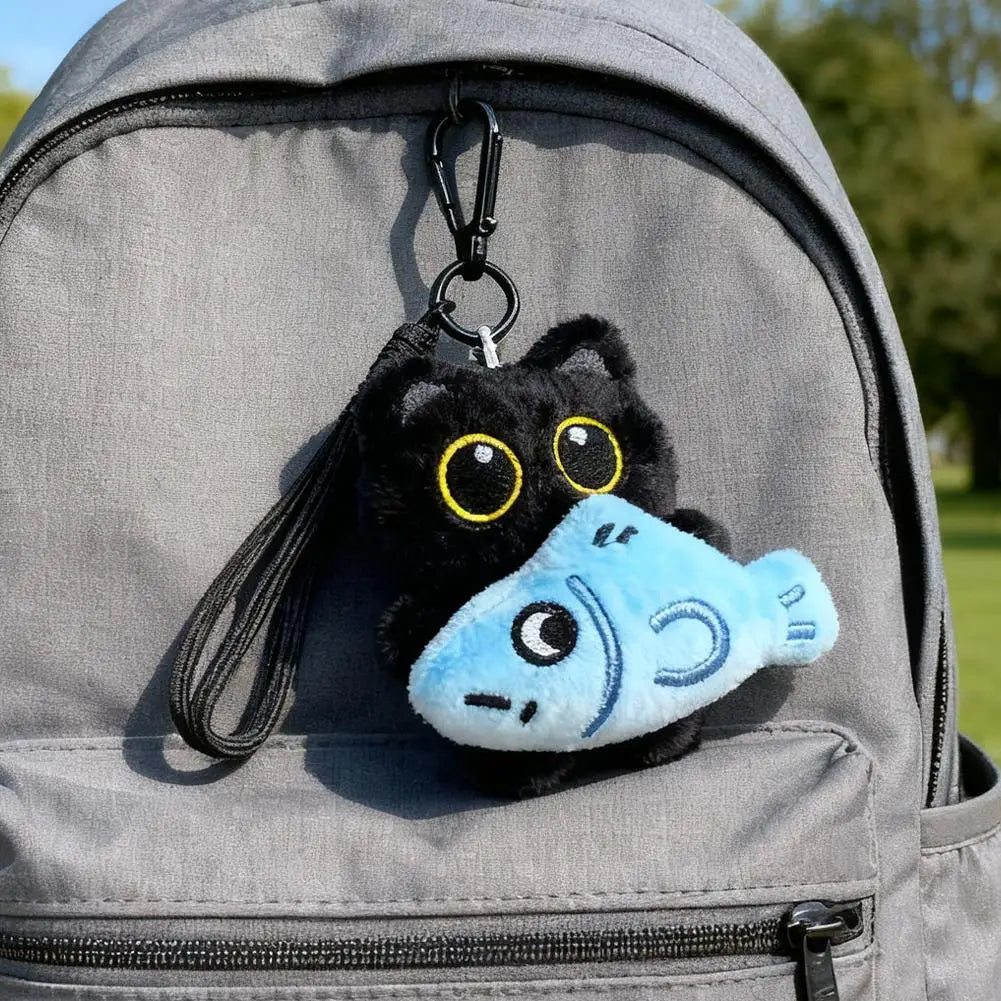 Cute Cartoon Plush Black Cat Keychain Bag Pendant Decoration Kawaii Stuffed Doll Toy Car Keyring Accessories Couples Gift
