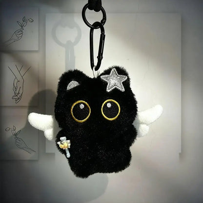 Cute Cartoon Plush Black Cat Keychain Bag Pendant Decoration Kawaii Stuffed Doll Toy Car Keyring Accessories Couples Gift
