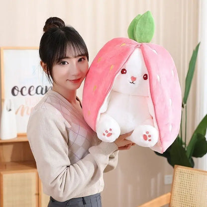 Kawaii Fruit Bunny Plush Toy Cute Carrot Strawberry Turn Into Rabbit Plush Toy Kids Birthday Christmas Gift peluches pequenos